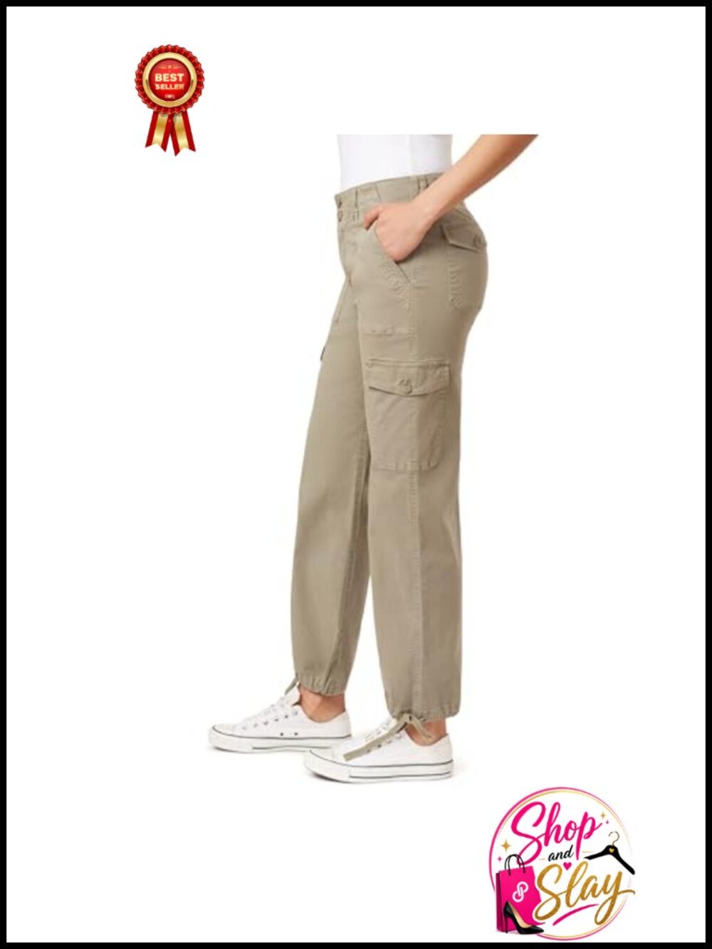 Curvy Cargo Jogger Pants Mid Rise Stretch Twill Casual